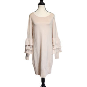 Knit Sweater Dress with ruffled Bell sleeves in Soft pink Size Med